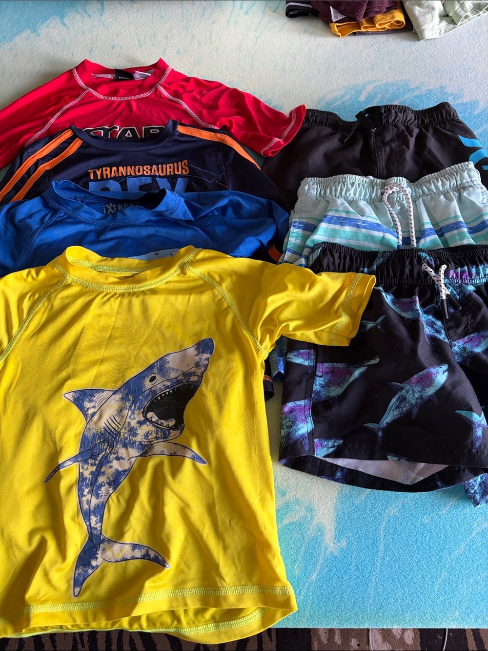Kids Rash Guard Swim Shirts & Swim Trunks Bundle - 6/7